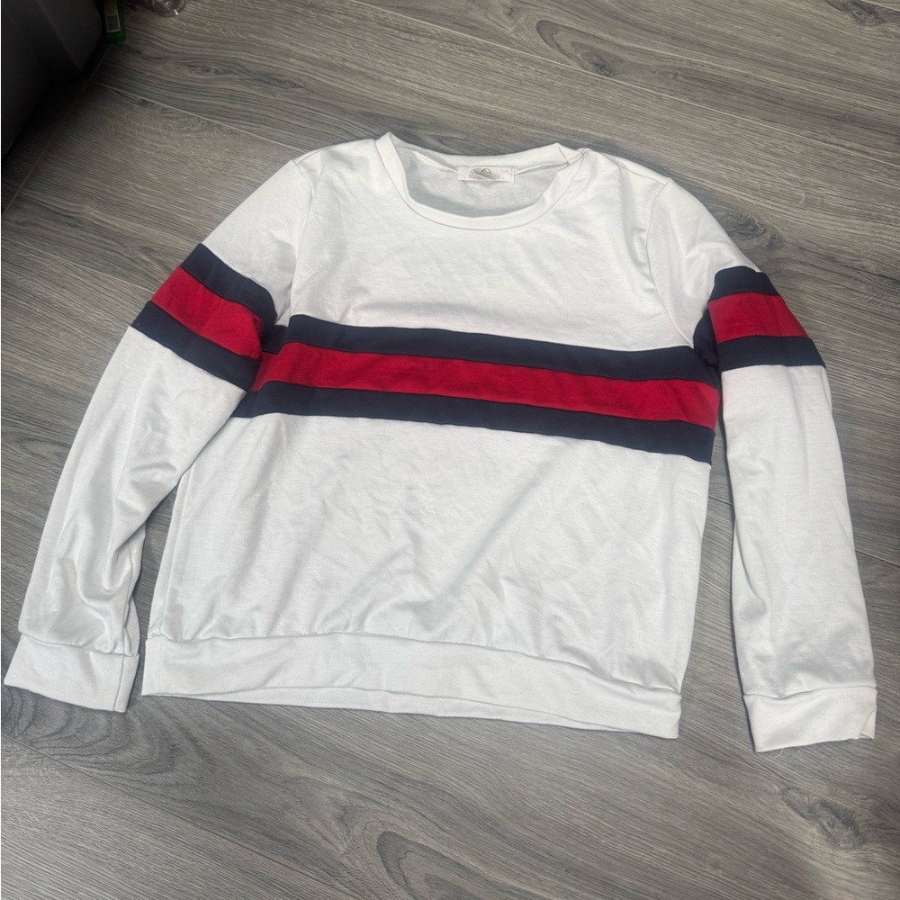 Women's White Top with Red and Black Stripes